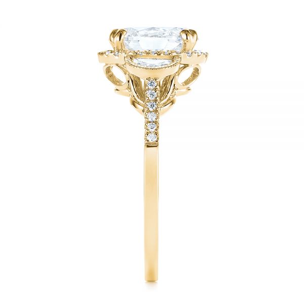 18k Yellow Gold 18k Yellow Gold Three-stone Oval And Half Moon Diamond Engagement Ring - Side View - 105118