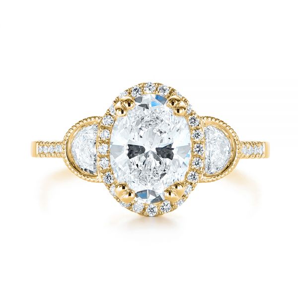 18k Yellow Gold 18k Yellow Gold Three-stone Oval And Half Moon Diamond Engagement Ring - Top View - 105118