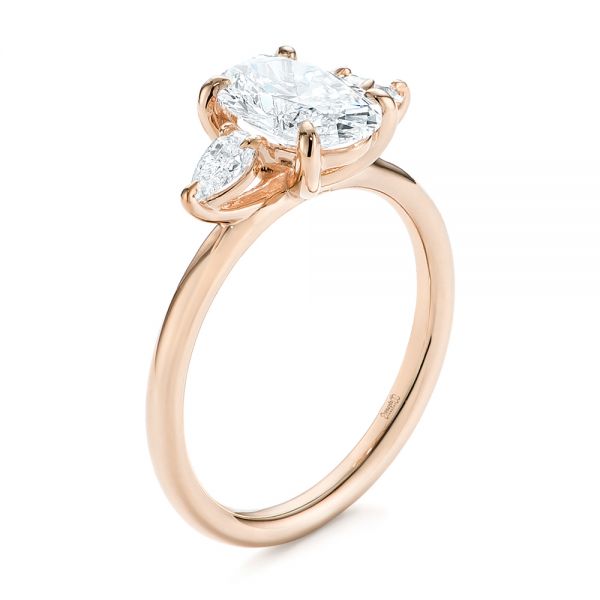 18k Rose Gold 18k Rose Gold Three Stone Oval And Pear Diamond Engagement Ring - Three-Quarter View -  105122