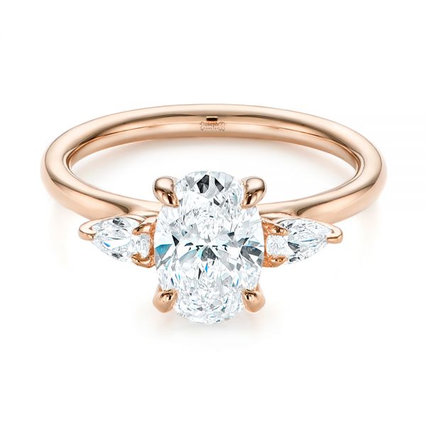 18k Rose Gold 18k Rose Gold Three Stone Oval And Pear Diamond Engagement Ring - Flat View -  105122