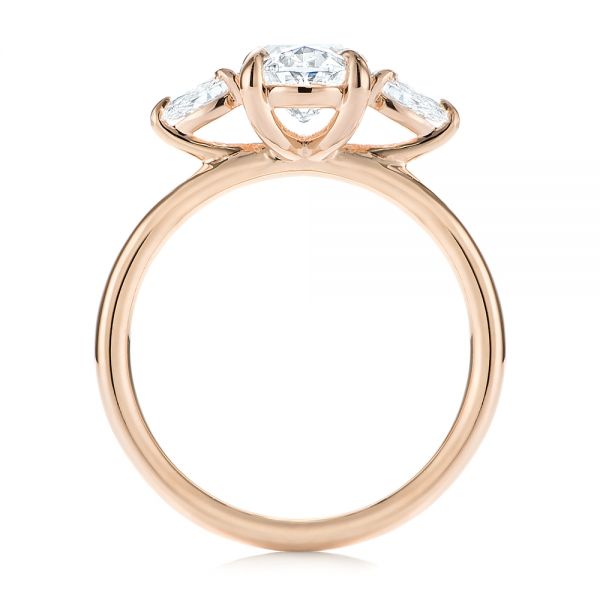 14k Rose Gold 14k Rose Gold Three Stone Oval And Pear Diamond Engagement Ring - Front View -  105122