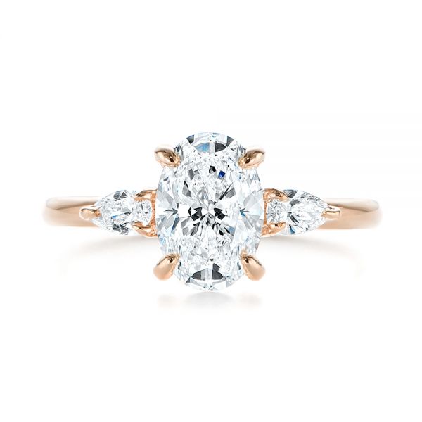 Gem Stone King 18K Rose Gold Plated Silver 3-Stone 3-Stone Flower Ring Set  with Forever Classic Very Light IJK Moissanite from Charles & Colvard (0.91  Cttw) 