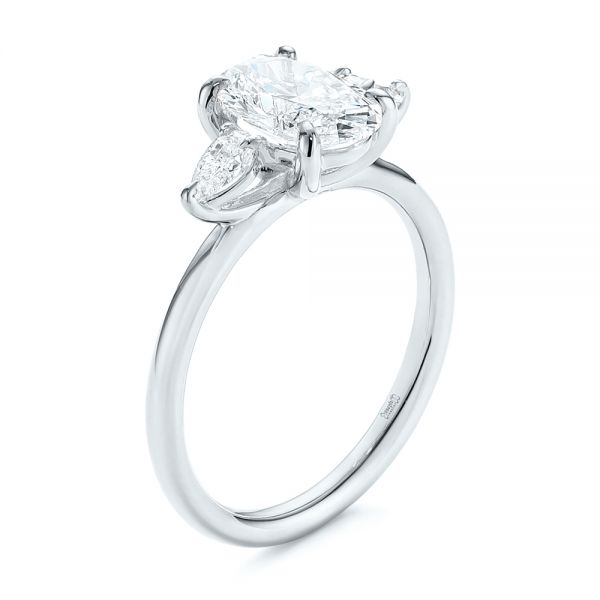 18k White Gold 18k White Gold Three Stone Oval And Pear Diamond Engagement Ring - Three-Quarter View -  105122