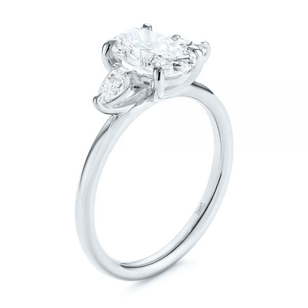 Platinum Platinum Three Stone Oval And Pear Diamond Engagement Ring - Three-Quarter View - 105122