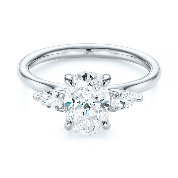 18k White Gold 18k White Gold Three Stone Oval And Pear Diamond Engagement Ring - Flat View -  105122