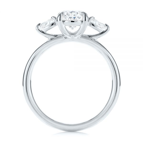 Platinum Platinum Three Stone Oval And Pear Diamond Engagement Ring - Front View - 105122