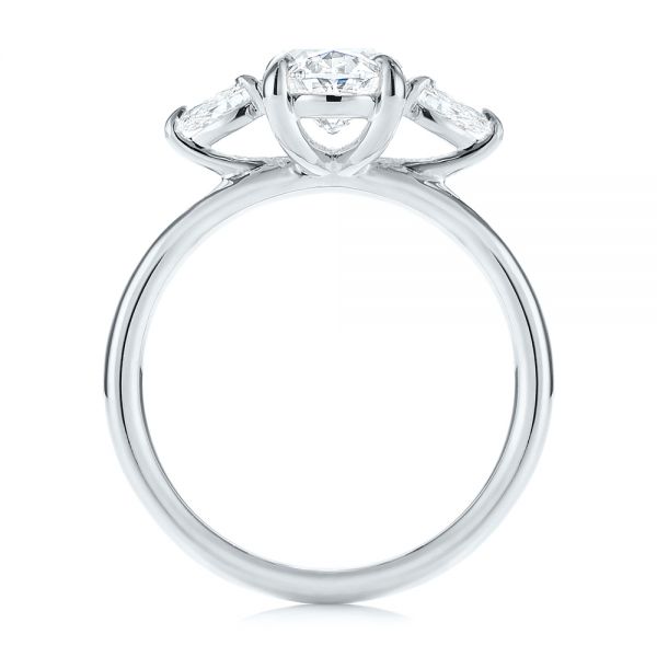 18k White Gold 18k White Gold Three Stone Oval And Pear Diamond Engagement Ring - Front View -  105122