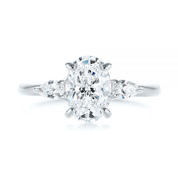 Platinum Platinum Three Stone Oval And Pear Diamond Engagement Ring - Top View - 105122