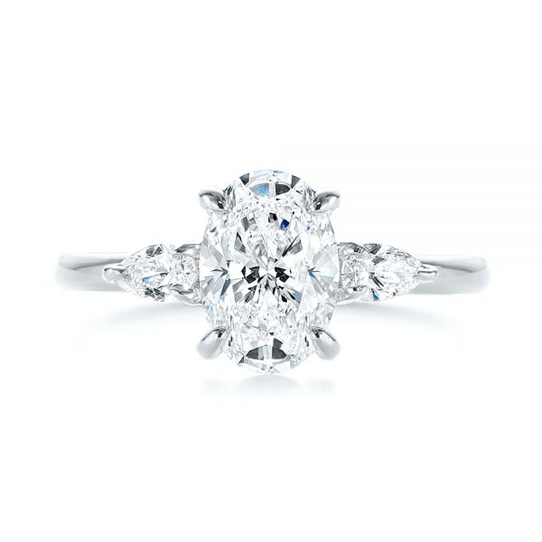 18k White Gold 18k White Gold Three Stone Oval And Pear Diamond Engagement Ring - Top View -  105122