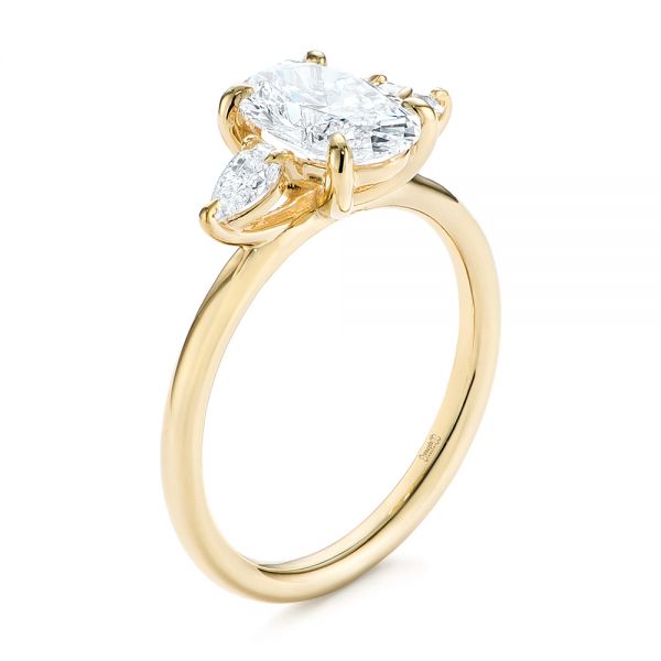 18k Yellow Gold 18k Yellow Gold Three Stone Oval And Pear Diamond Engagement Ring - Three-Quarter View -  105122