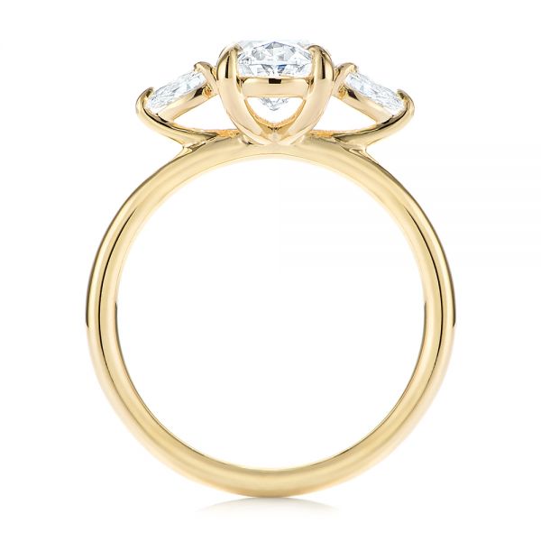 14k Yellow Gold Three Stone Oval And Pear Diamond Engagement Ring - Front View -  105122