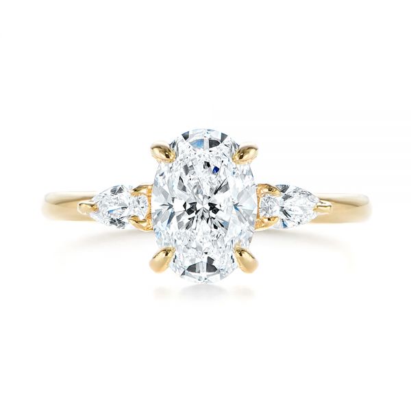 14k Yellow Gold Three Stone Oval And Pear Diamond Engagement Ring - Top View -  105122