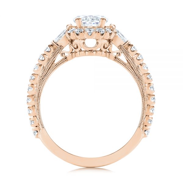 18k Rose Gold 18k Rose Gold Three-stone Oval And Pear Diamond Halo Engagement Ring - Front View -  105675 - Thumbnail