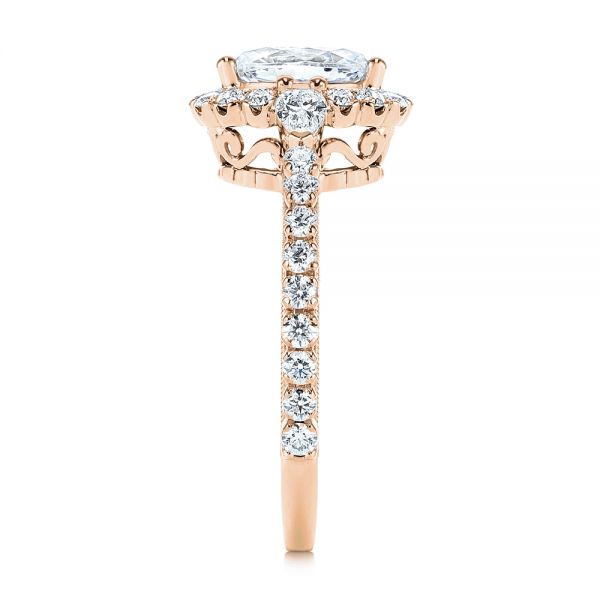 14k Rose Gold 14k Rose Gold Three-stone Oval And Pear Diamond Halo Engagement Ring - Side View -  105675 - Thumbnail