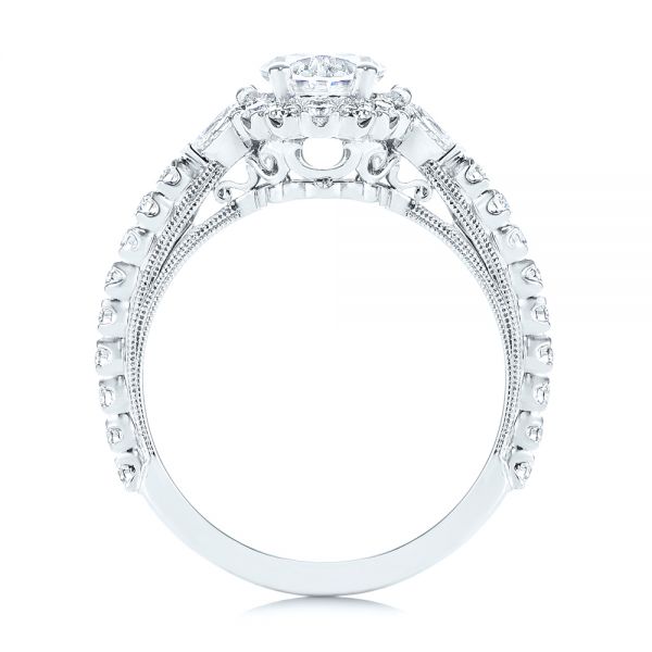  Platinum Platinum Three-stone Oval And Pear Diamond Halo Engagement Ring - Front View -  105675 - Thumbnail