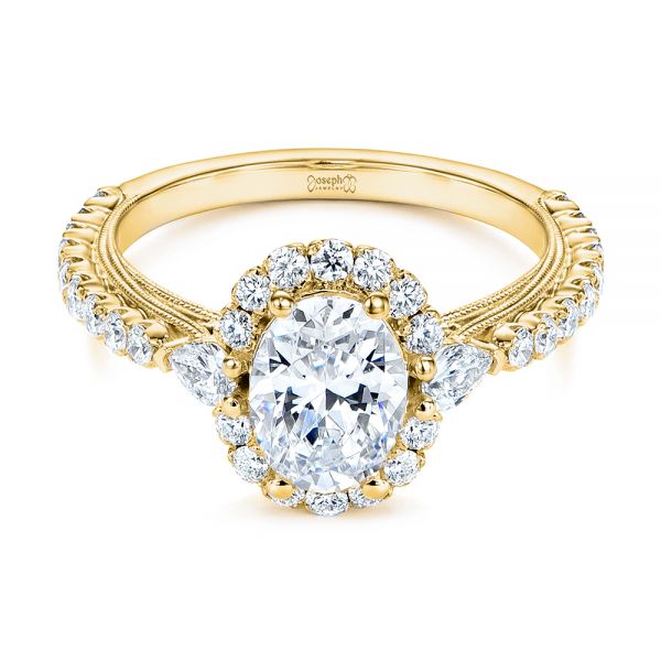 14k Yellow Gold 14k Yellow Gold Three-stone Oval And Pear Diamond Halo Engagement Ring - Flat View -  105675 - Thumbnail