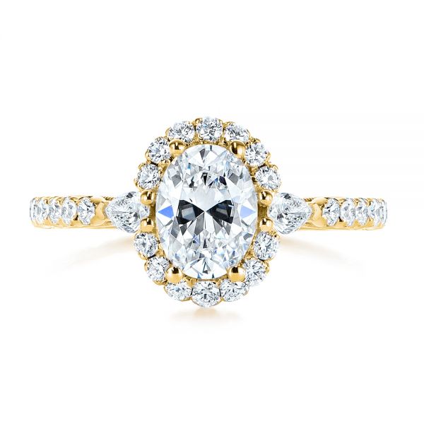 14k Yellow Gold 14k Yellow Gold Three-stone Oval And Pear Diamond Halo Engagement Ring - Top View -  105675 - Thumbnail