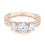 18k Rose Gold 18k Rose Gold Three Stone Oval And Round Diamond Engagement Ring - Flat View -  104871 - Thumbnail