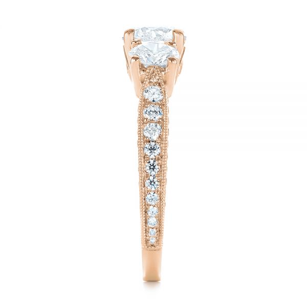18k Rose Gold 18k Rose Gold Three Stone Oval And Round Diamond Engagement Ring - Side View - 104871