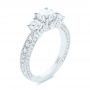 18k White Gold Three Stone Oval And Round Diamond Engagement Ring - Three-Quarter View -  104871 - Thumbnail