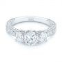 18k White Gold Three Stone Oval And Round Diamond Engagement Ring - Flat View -  104871 - Thumbnail