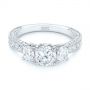  Platinum Platinum Three Stone Oval And Round Diamond Engagement Ring - Flat View -  104871 - Thumbnail