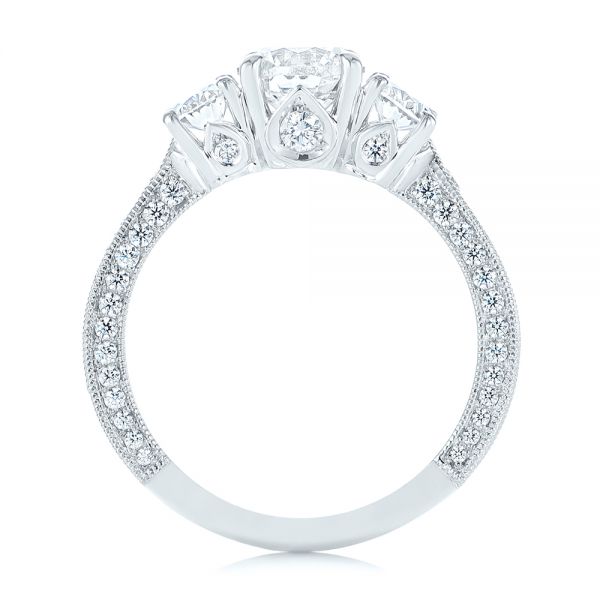  Platinum Platinum Three Stone Oval And Round Diamond Engagement Ring - Front View -  104871