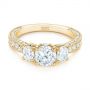 18k Yellow Gold 18k Yellow Gold Three Stone Oval And Round Diamond Engagement Ring - Flat View -  104871 - Thumbnail