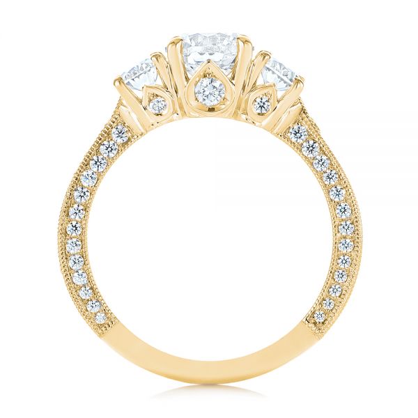 14k Yellow Gold 14k Yellow Gold Three Stone Oval And Round Diamond Engagement Ring - Front View - 104871