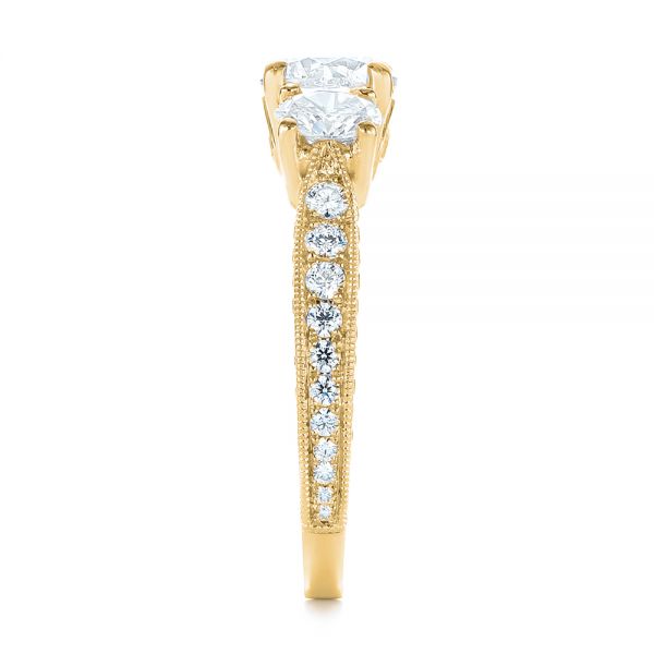 14k Yellow Gold 14k Yellow Gold Three Stone Oval And Round Diamond Engagement Ring - Side View -  104871