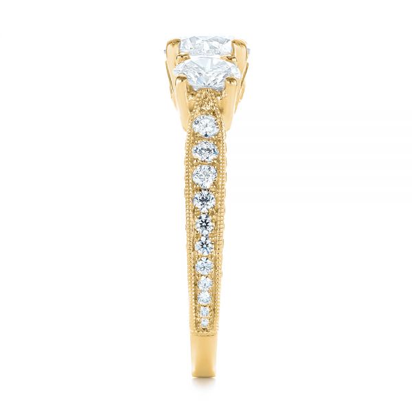 14k Yellow Gold 14k Yellow Gold Three Stone Oval And Round Diamond Engagement Ring - Side View - 104871