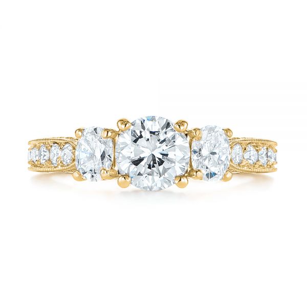 14k Yellow Gold 14k Yellow Gold Three Stone Oval And Round Diamond Engagement Ring - Top View - 104871