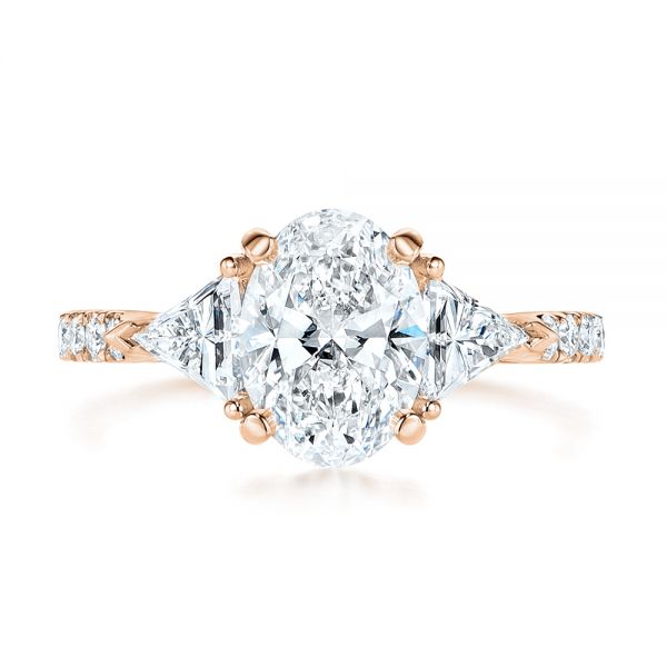 18k Rose Gold 18k Rose Gold Three Stone Oval And Trillion Diamond Engagement Ring - Top View -  106103 - Thumbnail