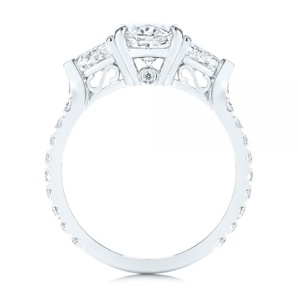  Platinum Three Stone Oval And Trillion Diamond Engagement Ring - Front View -  106103 - Thumbnail