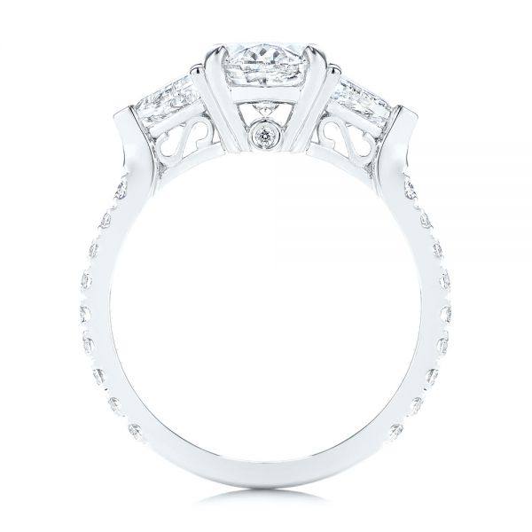 Platinum Three Stone Oval And Trillion Diamond Engagement Ring - Front View - 106103