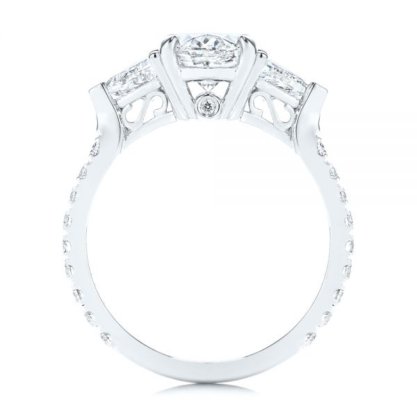 14k White Gold 14k White Gold Three Stone Oval And Trillion Diamond Engagement Ring - Front View -  106103 - Thumbnail