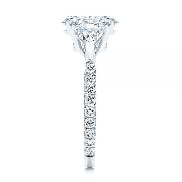Platinum Three Stone Oval And Trillion Diamond Engagement Ring - Side View - 106103
