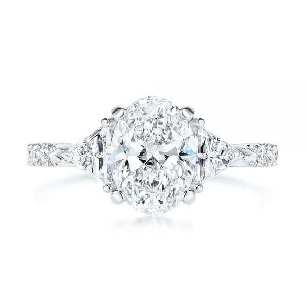  Platinum Three Stone Oval And Trillion Diamond Engagement Ring - Top View -  106103 - Thumbnail
