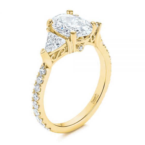 14k Yellow Gold 14k Yellow Gold Three Stone Oval And Trillion Diamond Engagement Ring - Three-Quarter View - 106103