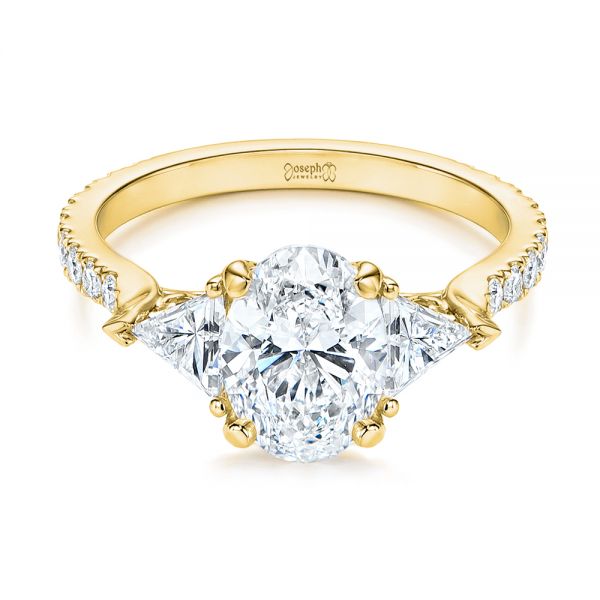 14k Yellow Gold 14k Yellow Gold Three Stone Oval And Trillion Diamond Engagement Ring - Flat View - 106103