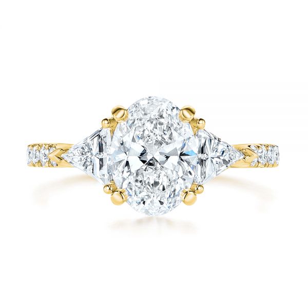 14k Yellow Gold 14k Yellow Gold Three Stone Oval And Trillion Diamond Engagement Ring - Top View - 106103