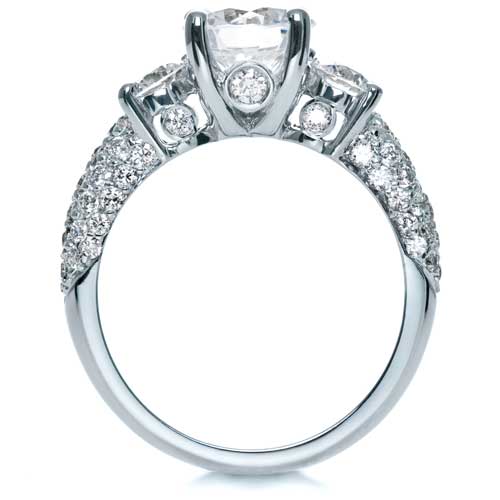  18K Gold Three Stone Pave Diamond Engagement Ring - Front View -  170 - Thumbnail