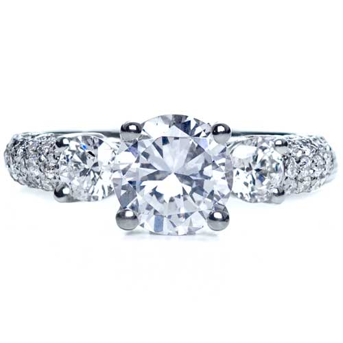  Platinum Platinum Three Stone Pave Diamond Engagement Ring - Top View -  170 - Thumbnail