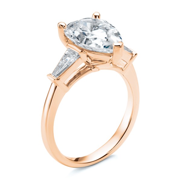 Three Stone Pear and Tapered Baguette Diamond Engagement Ring - Image