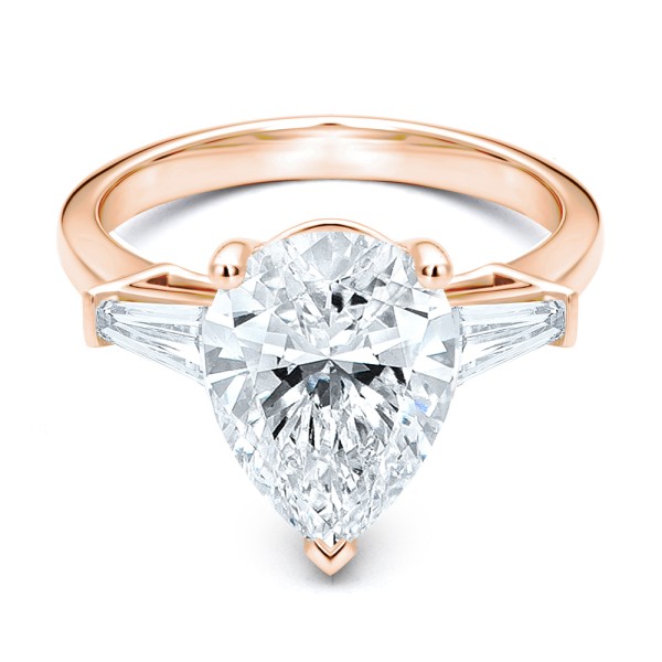 14k Rose Gold 14k Rose Gold Three Stone Pear And Tapered Baguette Diamond Engagement Ring - Flat View -  107807