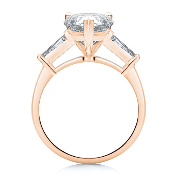 14k Rose Gold 14k Rose Gold Three Stone Pear And Tapered Baguette Diamond Engagement Ring - Front View -  107807