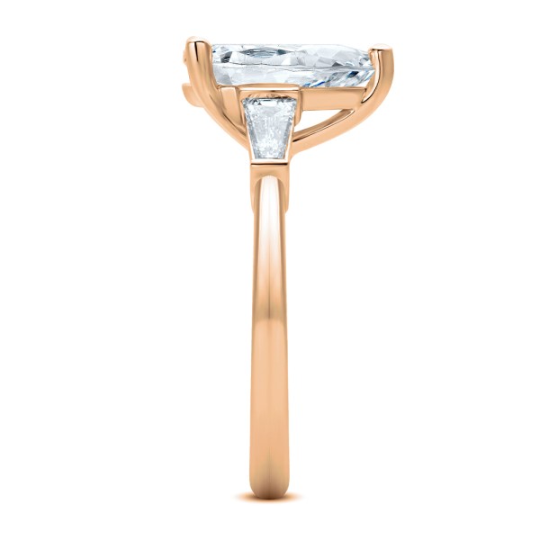 14k Rose Gold 14k Rose Gold Three Stone Pear And Tapered Baguette Diamond Engagement Ring - Side View -  107807