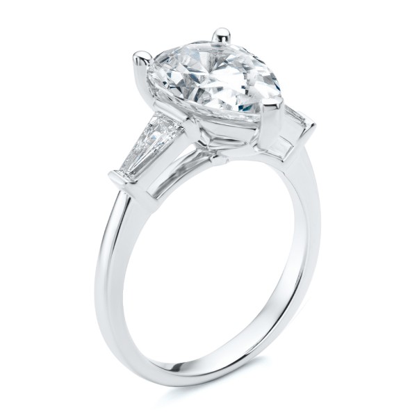 Three Stone Pear and Tapered Baguette Diamond Engagement Ring - Image