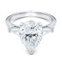 14k White Gold Three Stone Pear And Tapered Baguette Diamond Engagement Ring - Flat View -  107807 - Thumbnail