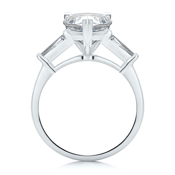 14k White Gold Three Stone Pear And Tapered Baguette Diamond Engagement Ring - Front View -  107807